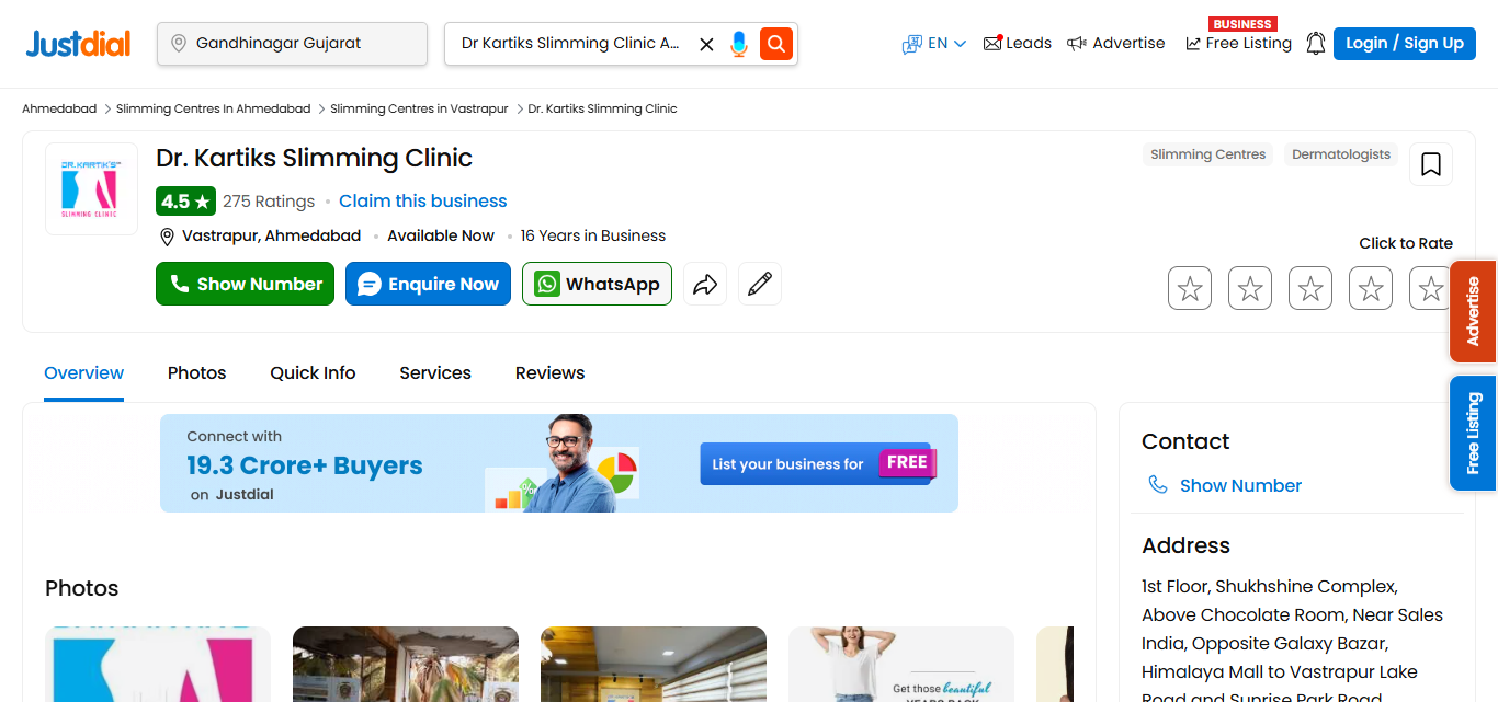 Dr. Kartik's Slimming Clinic Just Dial Rating: 4.5/5 (270+ Reviews)